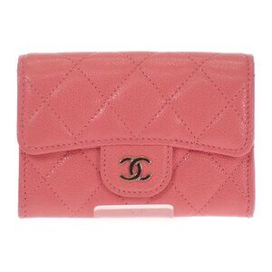 Chanel Classic Flap Card Case Coin Caviar Leather Pink CC Logo Gold Handbag
